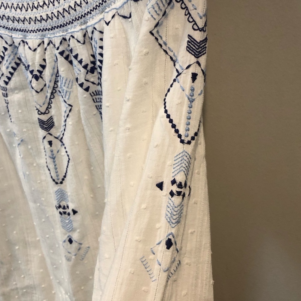 Skies Are Blue Boho Southwestern Embroidered Swiss Dot Off Shoulder Eyelet Top - Picture 4 of 7